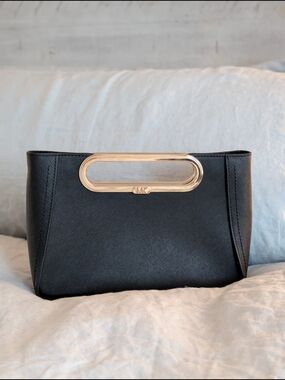 Michael Kors Black Structured Evening Bag Gold Hardware No Strap Leather